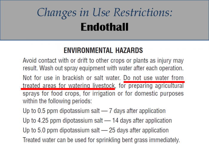 Endothall - changes in use restrictions